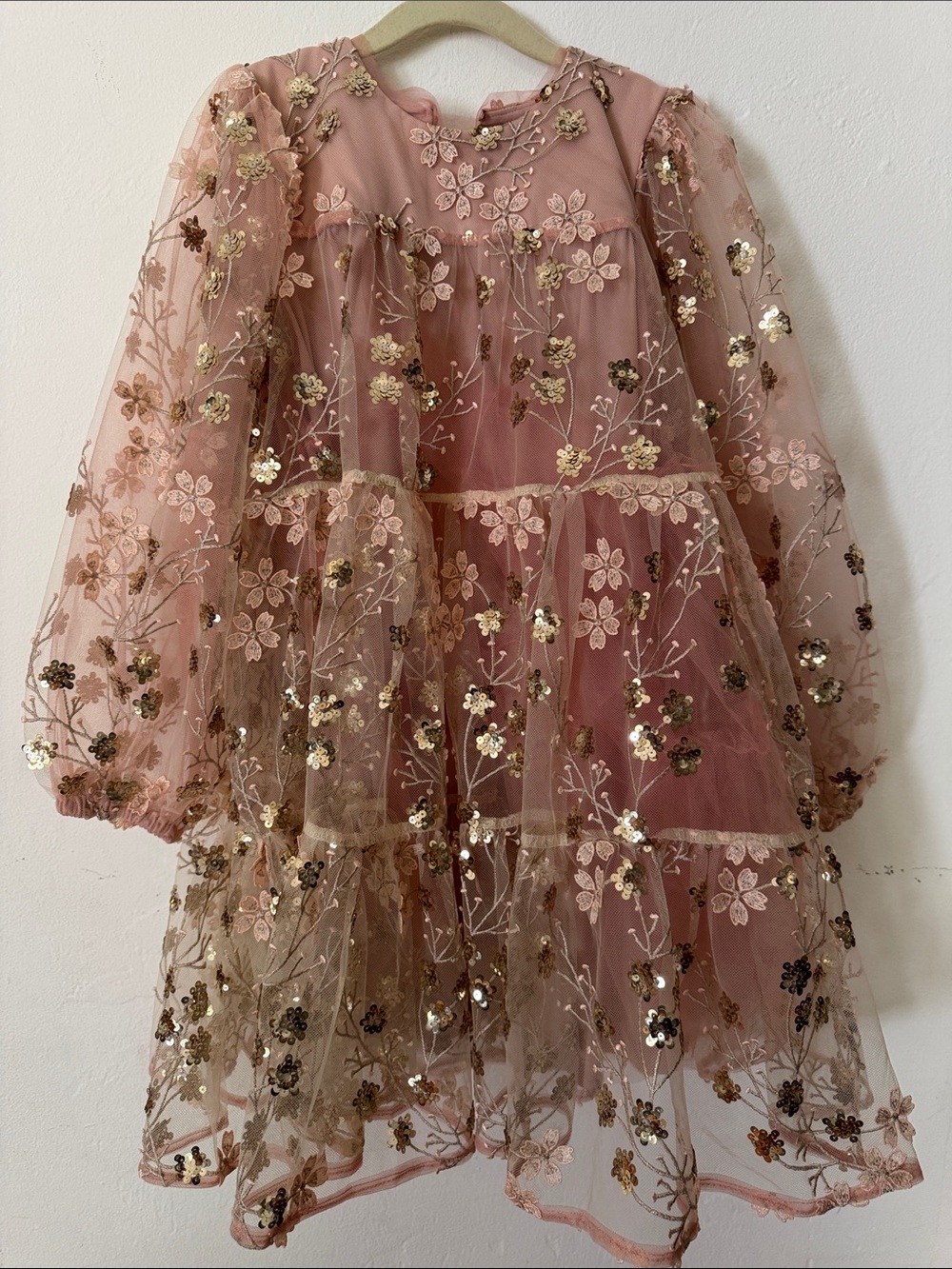 next Pink and Gold Floral Embroidered Tulle Party Dress